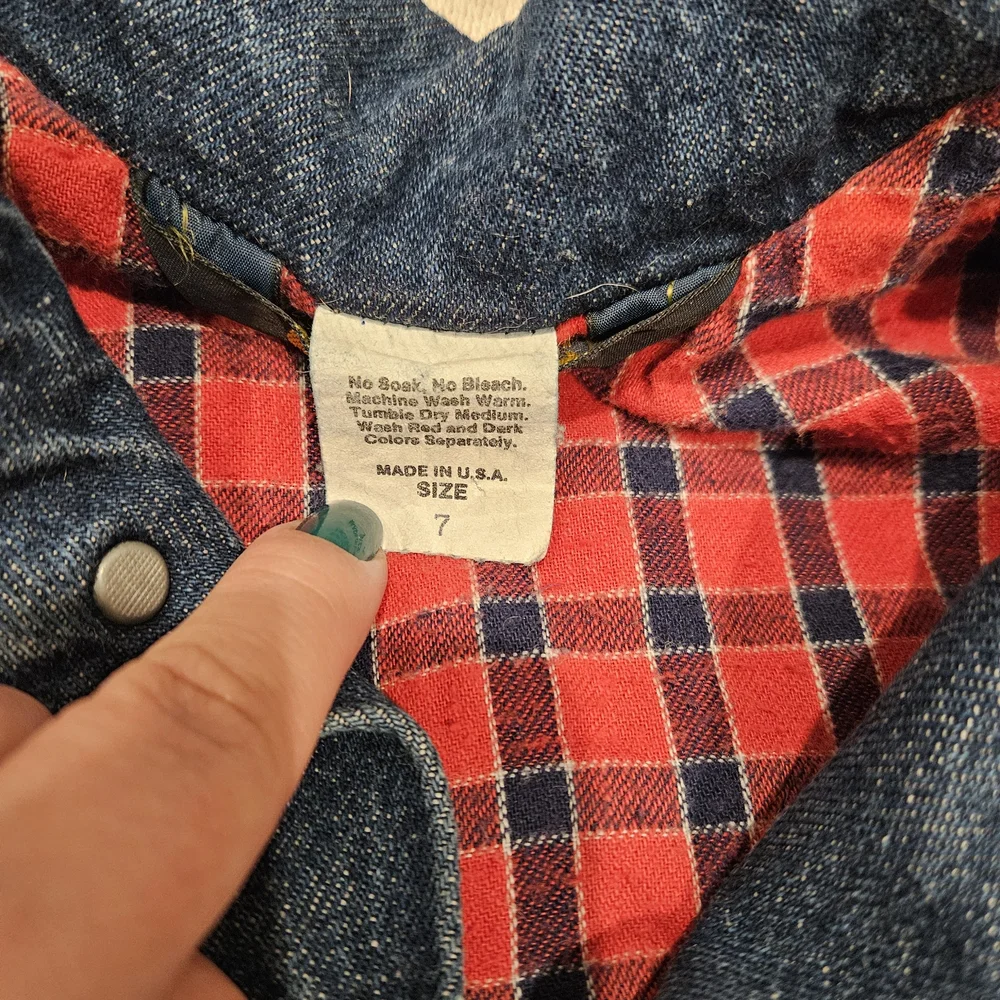 Vintage OshKosh B'gosh Blue Denim Jacket with Red Plaid Lining